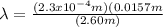 \lambda = \frac{(2.3x10^{-4}m)(0.0157m}{(2.60m)}