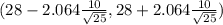 (28 - 2.064 \frac{10}{\sqrt{25} } ,28 + 2.064\frac{10}{\sqrt{25} } )