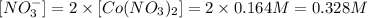 [NO_3^{-}]=2\times [Co(NO_3)_2]=2\times 0.164 M=0.328 M