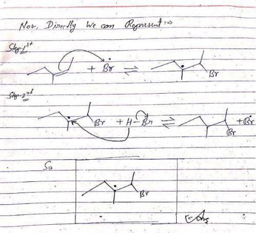 Draw the mechanism arrows for both propagation steps for the radical addition of HBr to the alkene.