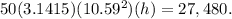 50(3.1415)(10.59^{2} )(h) = 27,480.