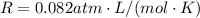 R=0.082 atm\cdot L/(mol \cdot K)