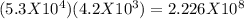 (5.3 X 10^4) (4.2 X 10 ^ 3)=2.226X 10^8