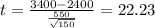 t  = \frac{3400-2400}{\frac{550}{\sqrt{150} } } =  22.23