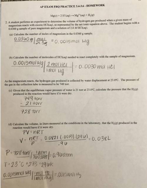 Need help with this ap chem free response!