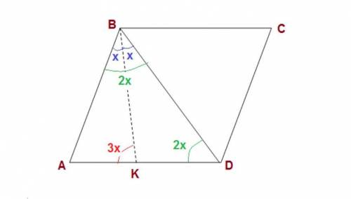 Suppose ABCD is a rhombus such that the angle bisector of ∠ABD meets  AD at point K. Prove that m∠AK