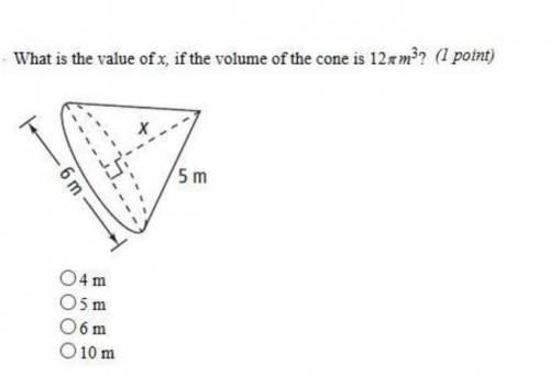 What is the value of x if the volume of the cone is 12 pi m3