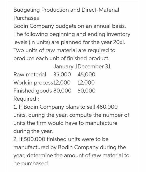 1. If Bodin Company plans to sell 480,000 units during the year, compute the number of units the fir