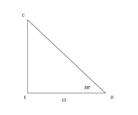 In ΔCDE, the measure of ∠E=90°, the measure of ∠D=38°, and DE = 12 feet. Find the length of CD to th