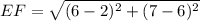 EF=\sqrt{(6-2)^2+(7-6)^2}