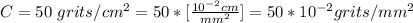 C = 50\ grits/cm^2  = 50 * [\frac{10^{-2} cm }{mm^2} ] = 50 *10^{-2} grits/mm^2