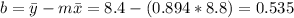 b=\bar y -m \bar x=8.4-(0.894*8.8)=0.535