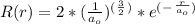 R ( r ) = 2*(\frac{1}{a_o} )^(^\frac{3}{2}^) * e^(^-^\frac{r}{a_o}^)