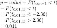 p-value=P(t_{\alpha, n-1}