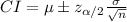 CI=\mu\pm z_{\alpha/2}\frac{\sigma}{\sqrt{n}}