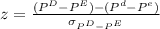 z = \frac{(P^D-P^E)-(P^d-P^e)}{\sigma_{P^D - P^E}}