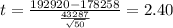 t=\frac{192920-178258}{\frac{43287}{\sqrt{50}}}=2.40