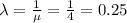\lambda=\frac{1}{\mu}=\frac{1}{4}=0.25