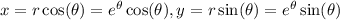 x = r\cos(\theta) = e^{\theta}\cos(\theta), y = r\sin(\theta) = e^{\theta}\sin(\theta)