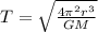 T = \sqrt{\frac{4\pi^2r^3 }{GM} }