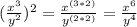 (\frac{x^3}{y^2})^2=\frac{x^{(3*2)}}{y^{(2*2)}} =\frac{x^6}{y^4}