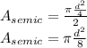 A_{semic}=\frac{ \pi \frac{d^{2}}{4}}{2}\\A_{semic}= \pi \frac{d^{2}}{8}