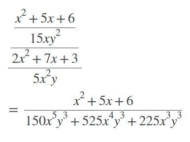 Simplify (x^2+5x+6)/(15xy^2)/(2x^2+7x+3)/(5x^2y)