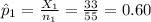 \hat p_{1}=\frac{X_{1}}{n_{1}}=\frac{33}{55}=0.60