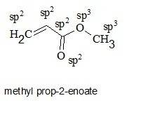 The structure of methyl acrylate is shown here. indicate the type of hybridization for each numbered