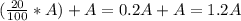 (\frac{20} {100} * A) + A = 0.2A + A = 1.2A
