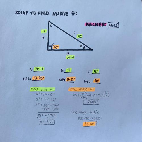 Solve to find angle 0 please .