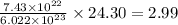 \frac{7.43\times 10^{22}}{6.022\times 10^{23}}\times 24.30=2.99