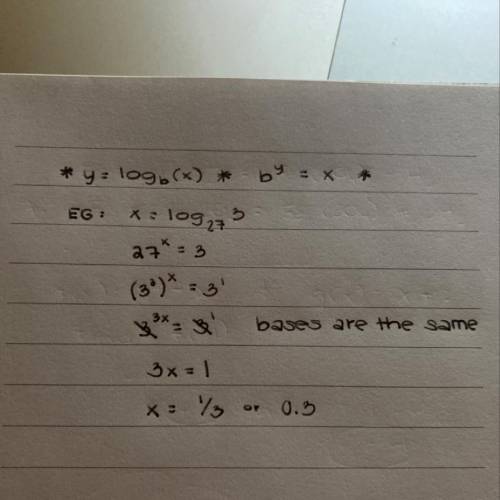 Evaluate the equation. X=log27(3)