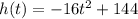 h(t) = -16t^{2} + 144