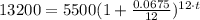 13200=5500(1+\frac{0.0675}{12})^{12\cdot t}
