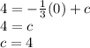 4 =  -  \frac{1}{ 3} (0) + c \\ 4 = c \\ c = 4