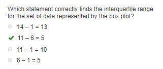 Which statement correctly finds the interquartile range for the set of data represented by the box p