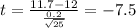 t=\frac{11.7-12}{\frac{0.2}{\sqrt{25}}}=-7.5