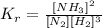 K_r=\frac{[NH_3]^2}{[N_2][H_2]^3}