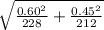 \sqrt{\frac{0.60^2}{228} +\frac{0.45^2}{212} }