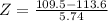Z = \frac{109.5 - 113.6}{5.74}