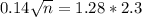 0.14\sqrt{n} = 1.28*2.3