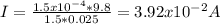 I=\frac{1.5x10^{-4}*9.8 }{1.5*0.025} =3.92x10^{-2} A