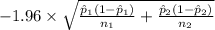 -1.96 \times {\sqrt{\frac{\hat p_1(1-\hat p_1)}{n_1}+\frac{\hat p_2(1-\hat p_2)}{n_2} }  }