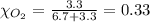 \chi_{O_2}=\frac{3.3}{6.7+3.3}=0.33