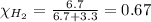 \chi_{H_2}=\frac{6.7}{6.7+3.3}=0.67