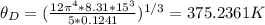 \theta _{D}  =(\frac{12\pi ^{4}*8.31*15^{3}  }{5*0.1241} )^{1/3} =375.2361K