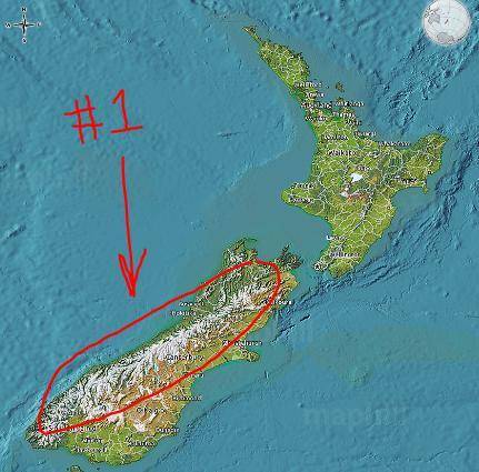 Which of New Zealand’s physical features is circled by number 1 on the map above? WILL MARK BRAINLIE