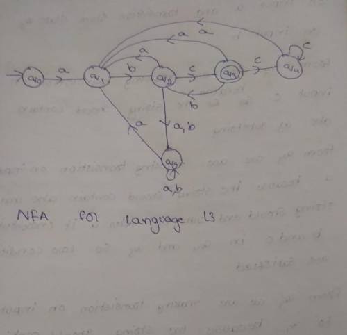 Draw an NFA for the language L3 of strings over Σ = {a, b, c} that start with ab, end with bc and co