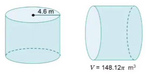 1. The two right cylinders are congruent. What is their height? 4.6 m V = 148.121 m